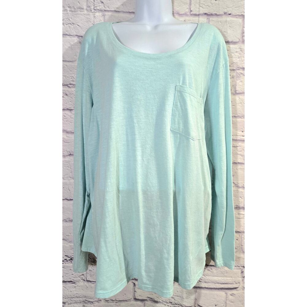 A.N.A. Light Blue Slub Knit T Shirt XXL Plus Lightweight Soft Long Sleeves